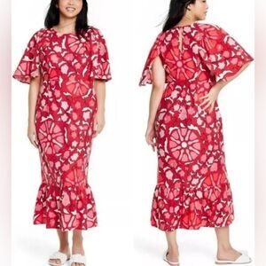 NWT Rhode X Target Bell Sleeve Midi Dress in Zinnia Print Red Floral - Size 8
